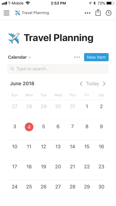 A screenshot of a calendar in Notion’s Mobile App