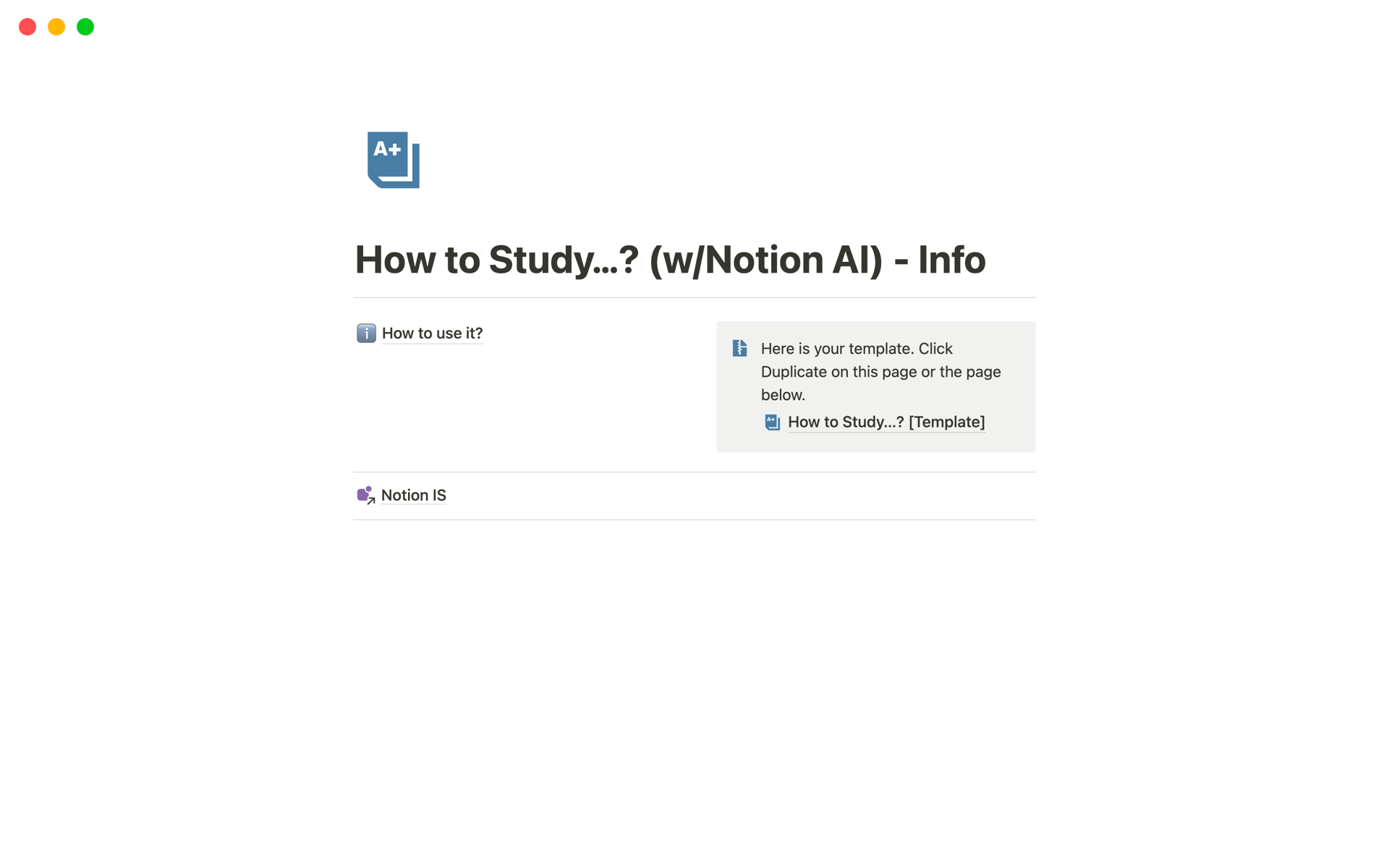 A template preview for How to Study…? (w/Notion AI)