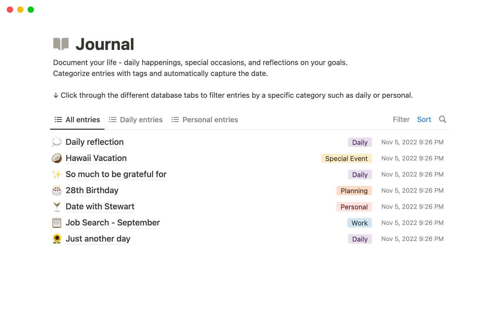 A template preview for Journal