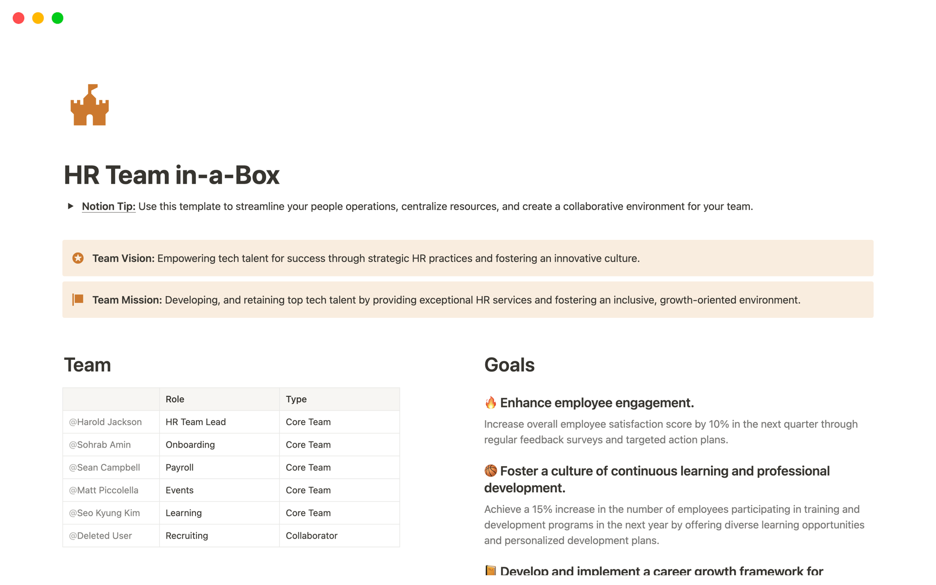 A template preview for HR Team in-a-Box