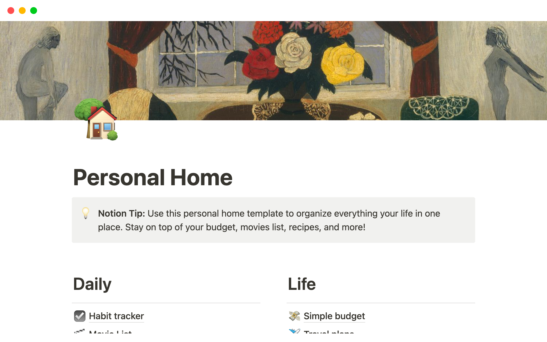 A template preview for Personal home