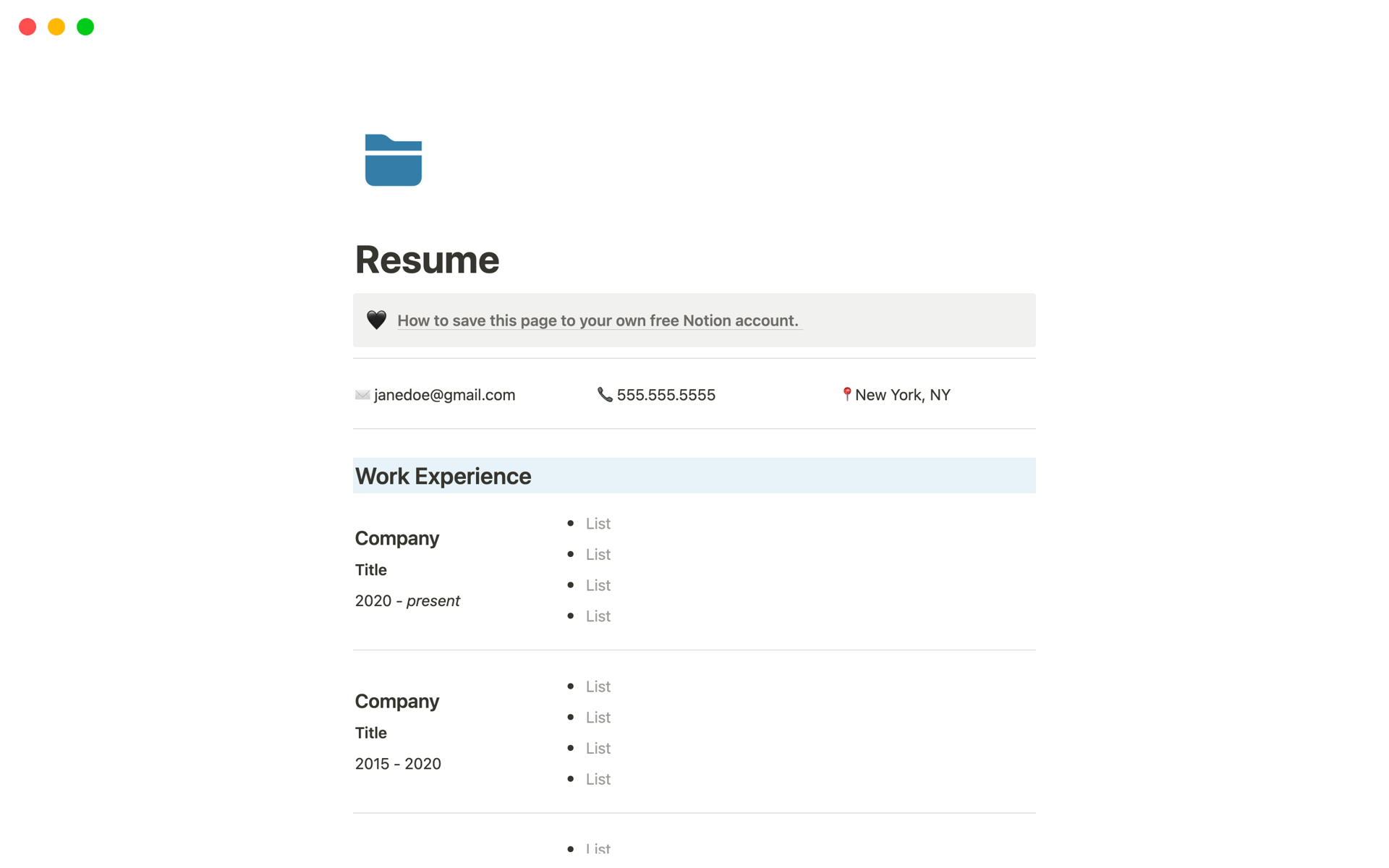 A template preview for Resume