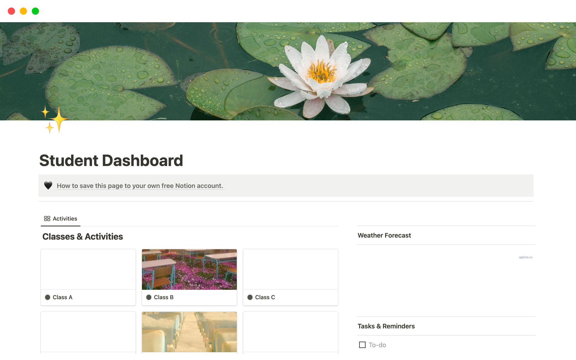 A template preview for Student Dashboard